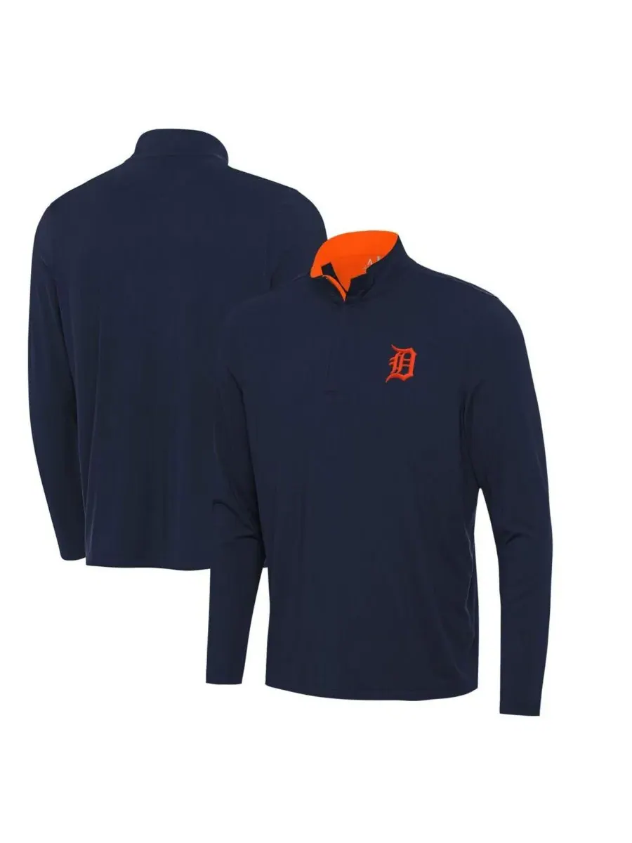 Antigua Мужская темно-синяя футболка Detroit Tigers Content с застежкой-молнией на четверть длины — изображение 1 из 3