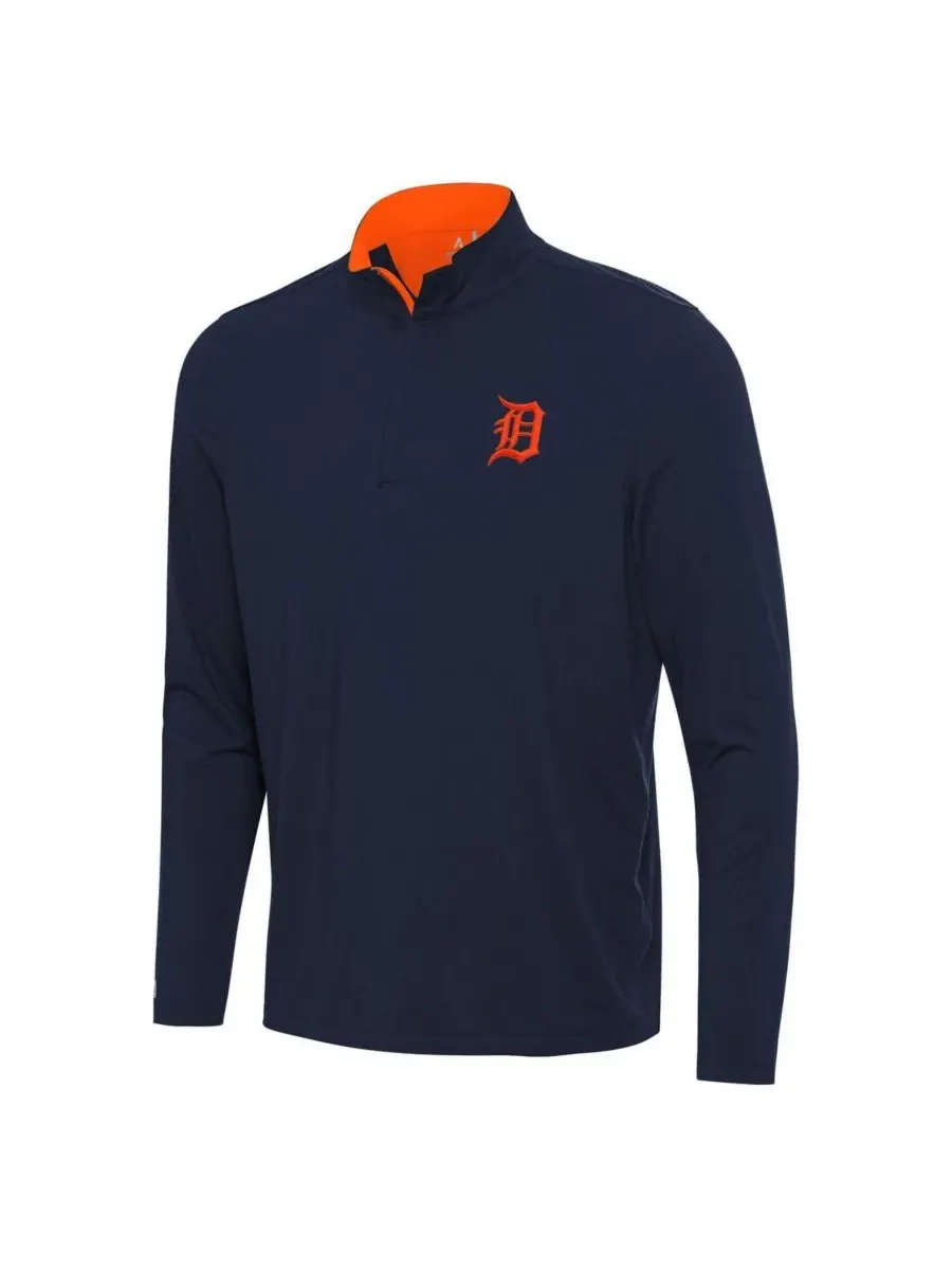 Antigua Мужская темно-синяя футболка Detroit Tigers Content с застежкой-молнией на четверть длины — изображение 3 из 3