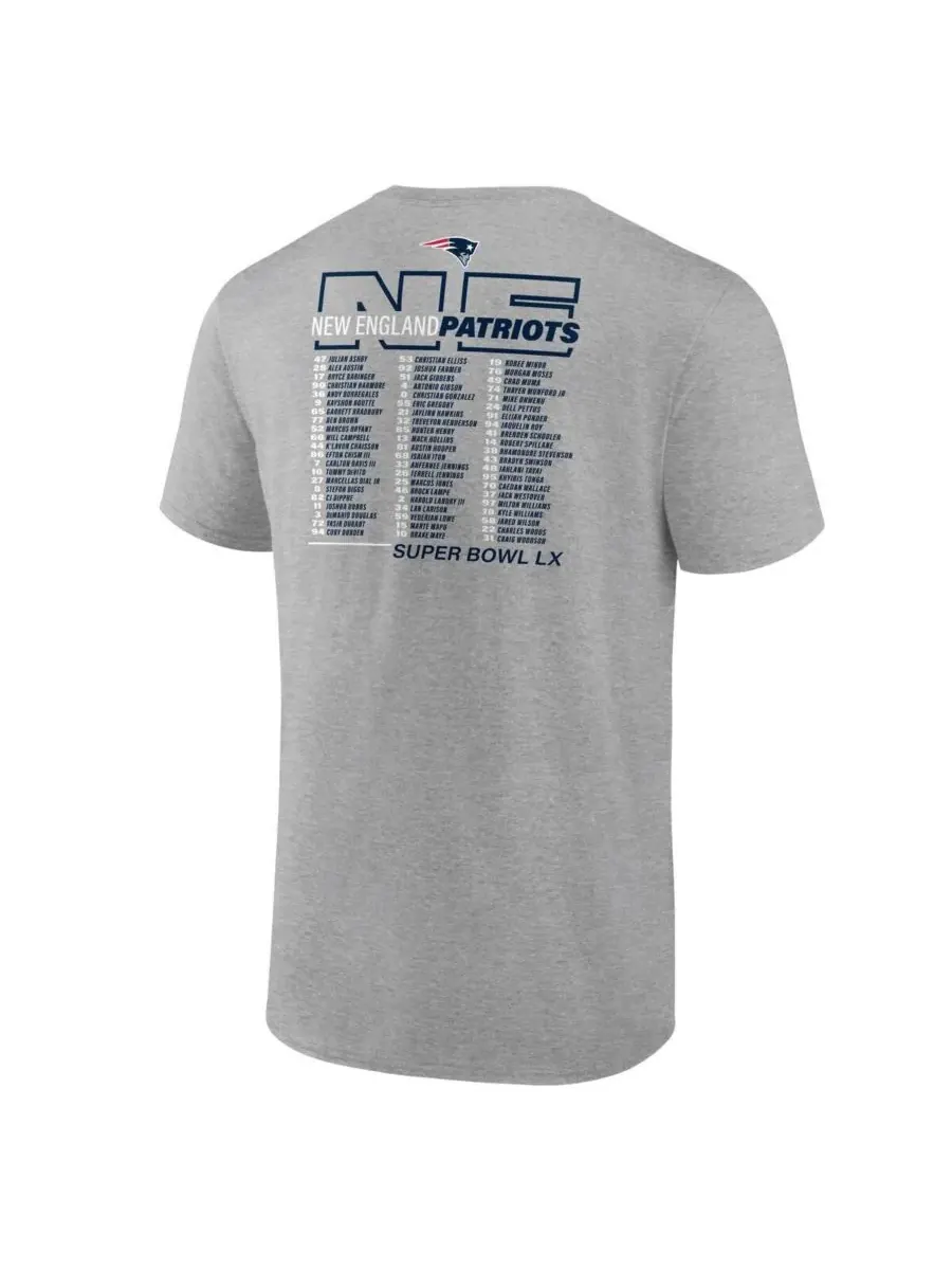 Fanatics Мужская футболка серого цвета с изображением состава команды New England Patriots на — изображение 3 из 3, серый