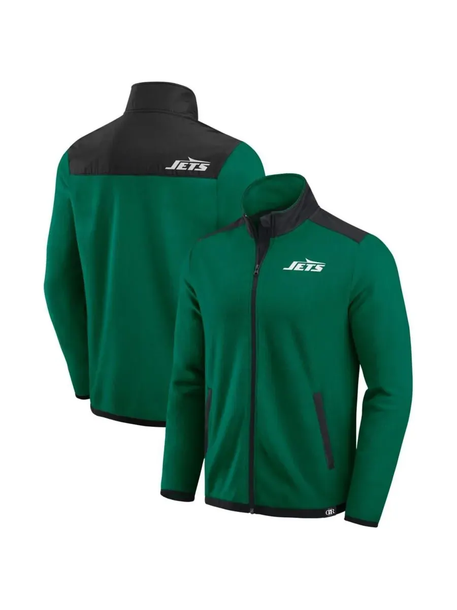 Fanatics Мужская зеленая флисовая куртка на молнии с цветными блоками в стиле New York Jets от — изображение 1 из 3, зеленый