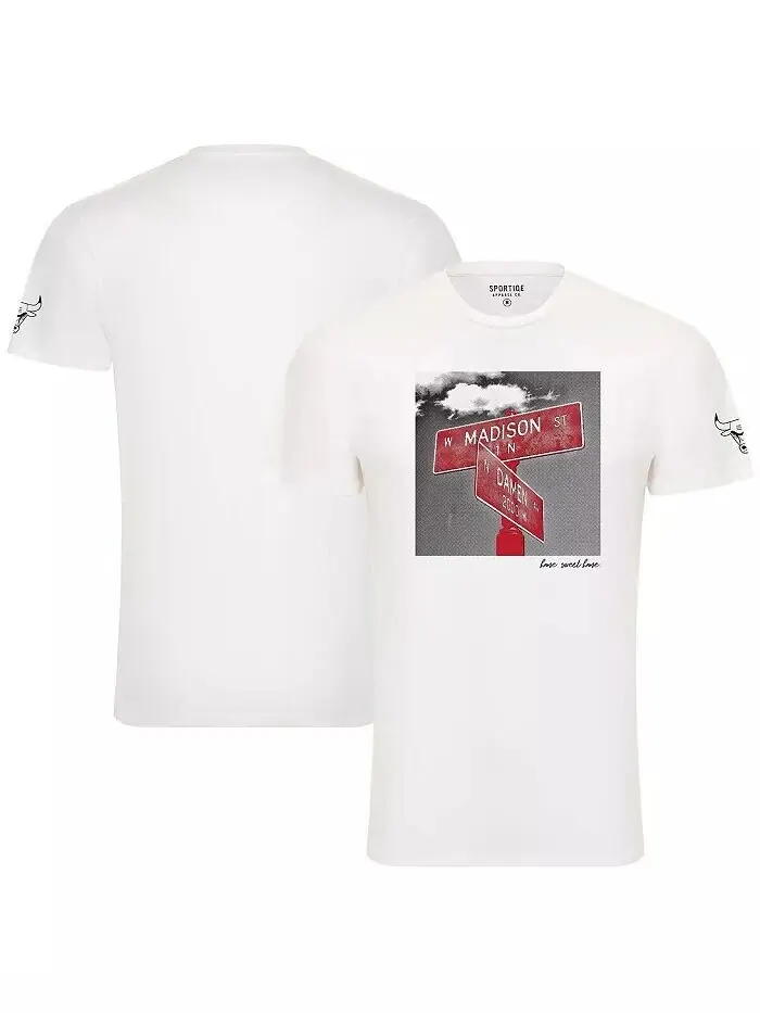 Мужская и женская белая футболка Chicago Bulls 1966 Collection Bingham Sportiqe — изображение 1 из 3