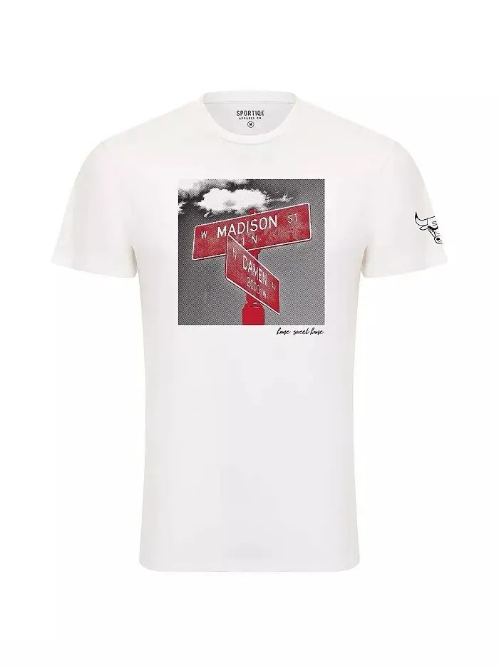 Мужская и женская белая футболка Chicago Bulls 1966 Collection Bingham Sportiqe — изображение 2 из 3
