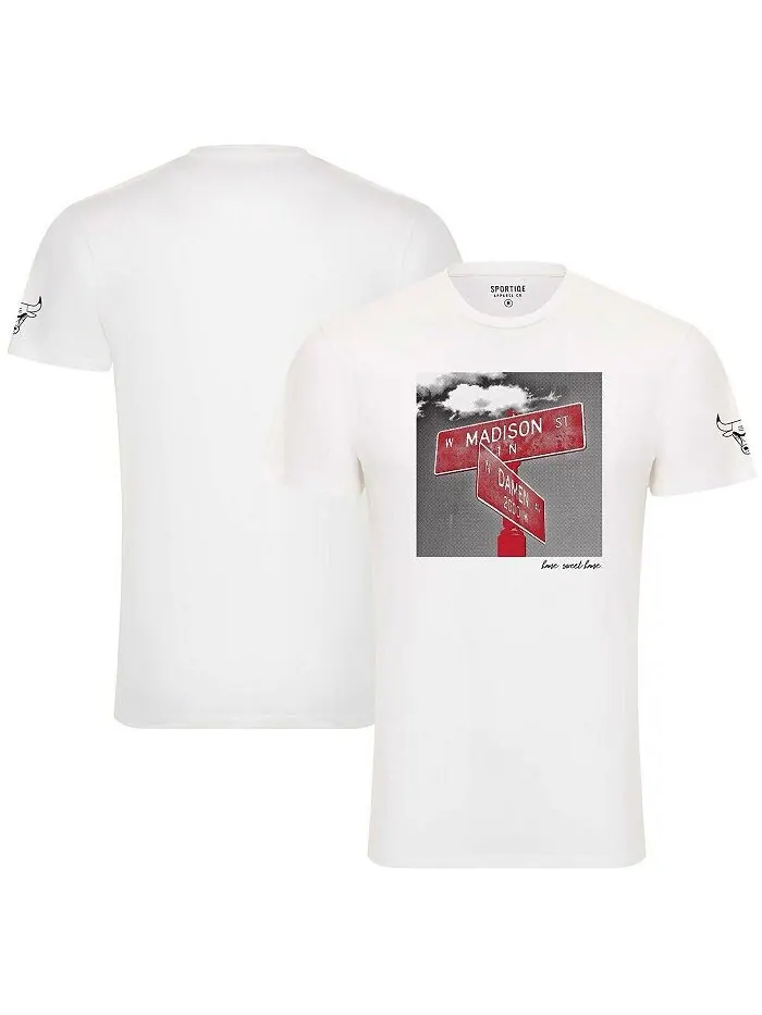 Мужская и женская белая футболка Chicago Bulls 1966 Collection Bingham Sportiqe — изображение 1 из 3, белый