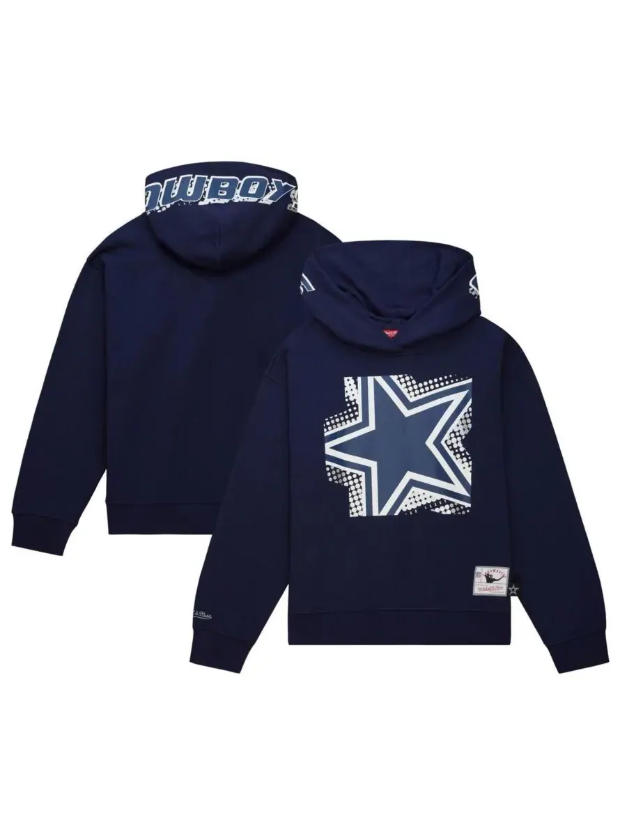 Mitchell & Ness Женская темно-синяя толстовка с капюшоном Dallas Cowboys Gridiron Classics Big Face — изображение 1 из 4