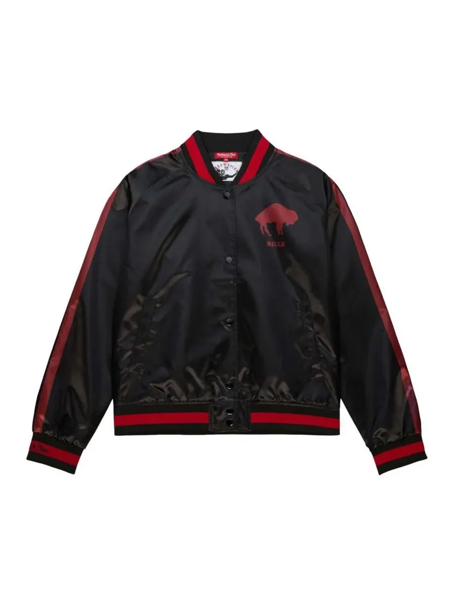 Mitchell & Ness Женская черная атласная куртка-реглан с полной застежкой на кнопках и рукавами в — изображение 2 из 3, черный