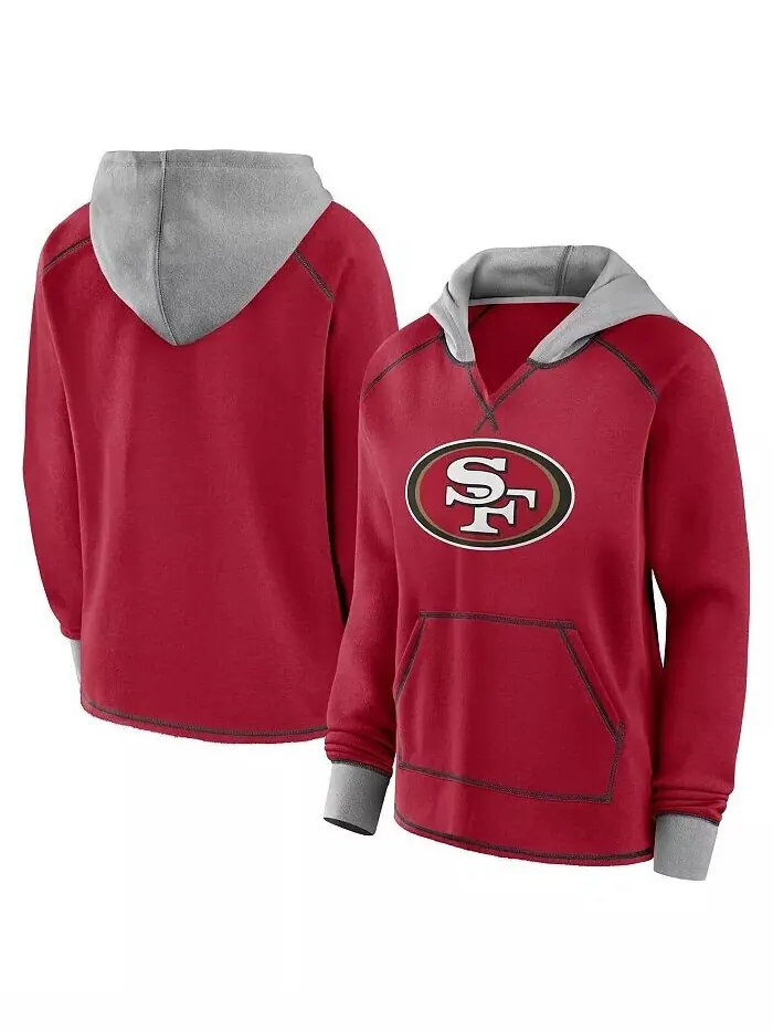 Женская флисовая толстовка с капюшоном Scarlet San Francisco 49ers Boom с V-образным вырезом Logo — изображение 1 из 3