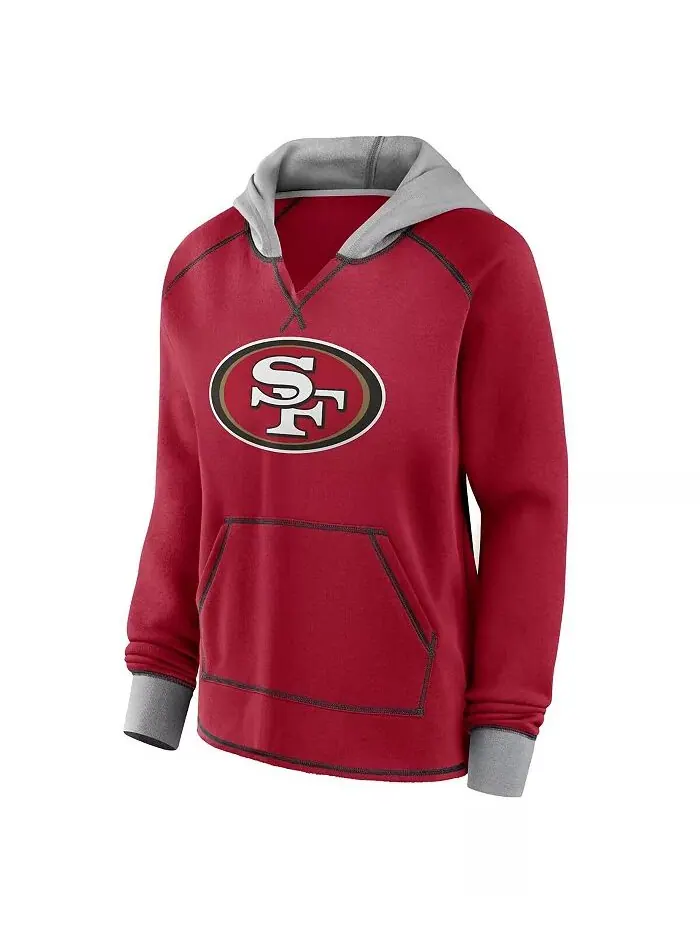 Женская флисовая толстовка с капюшоном Scarlet San Francisco 49ers Boom с V-образным вырезом Logo — изображение 2 из 3