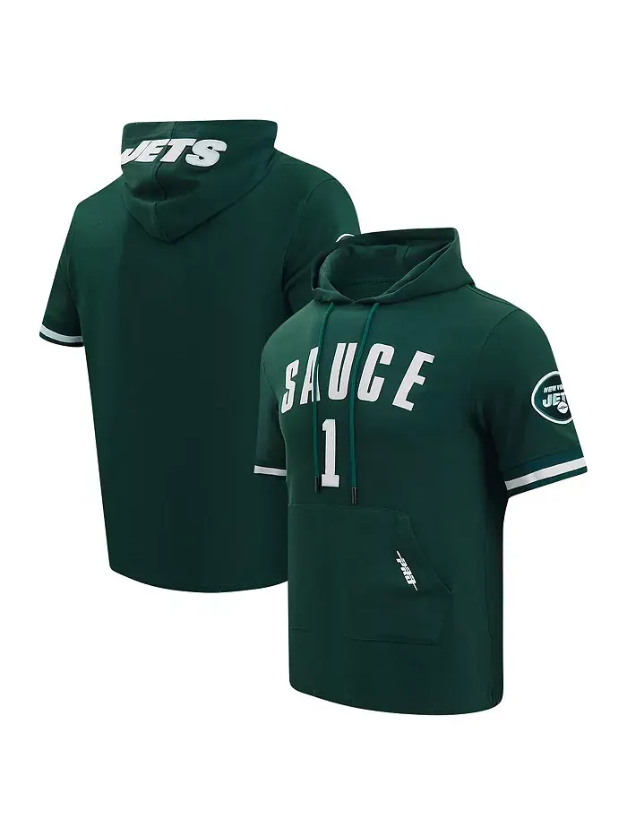 Мужская худи-футболка Ahmad Sauce Gardner зеленого цвета с именем и номером игрока New York Jets — изображение 1 из 4