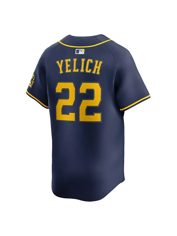 Мужская альтернативная лимитированная футболка Christian Yelich в синем цвете Milwaukee Brewers Nike — изображение 3 из 3