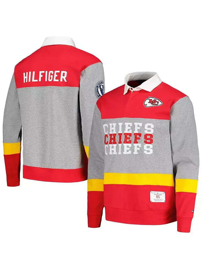 Мужская красная оверсайз рубашка-поло с длинным рукавом Kansas City Chiefs Connor в регбийном стиле — изображение 1 из 3
