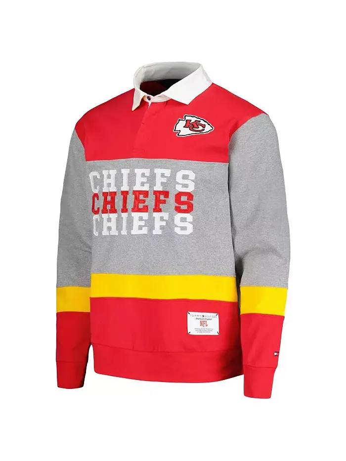 Мужская красная оверсайз рубашка-поло с длинным рукавом Kansas City Chiefs Connor в регбийном стиле — изображение 2 из 3