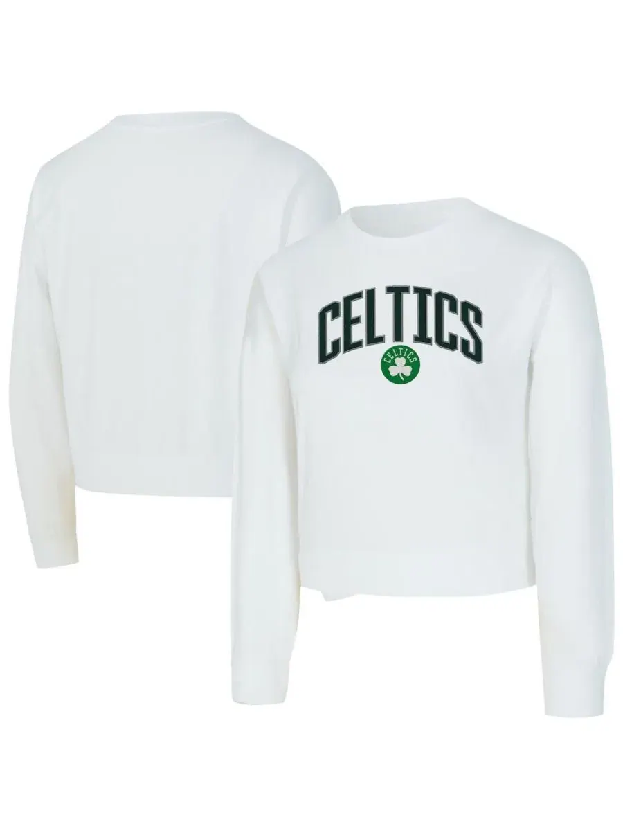 Женская белая укороченная футболка с длинными рукавами Boston Celtics Laney из синели Concepts Sport — изображение 1 из 3