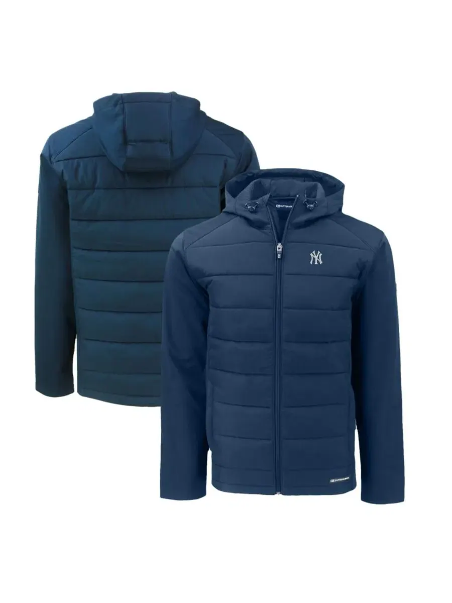 Худи мужское с принтом New York Yankees, модель Evoke Hybrid Eco Softshell Cutter & Buck — изображение 1 из 3, темно-синий