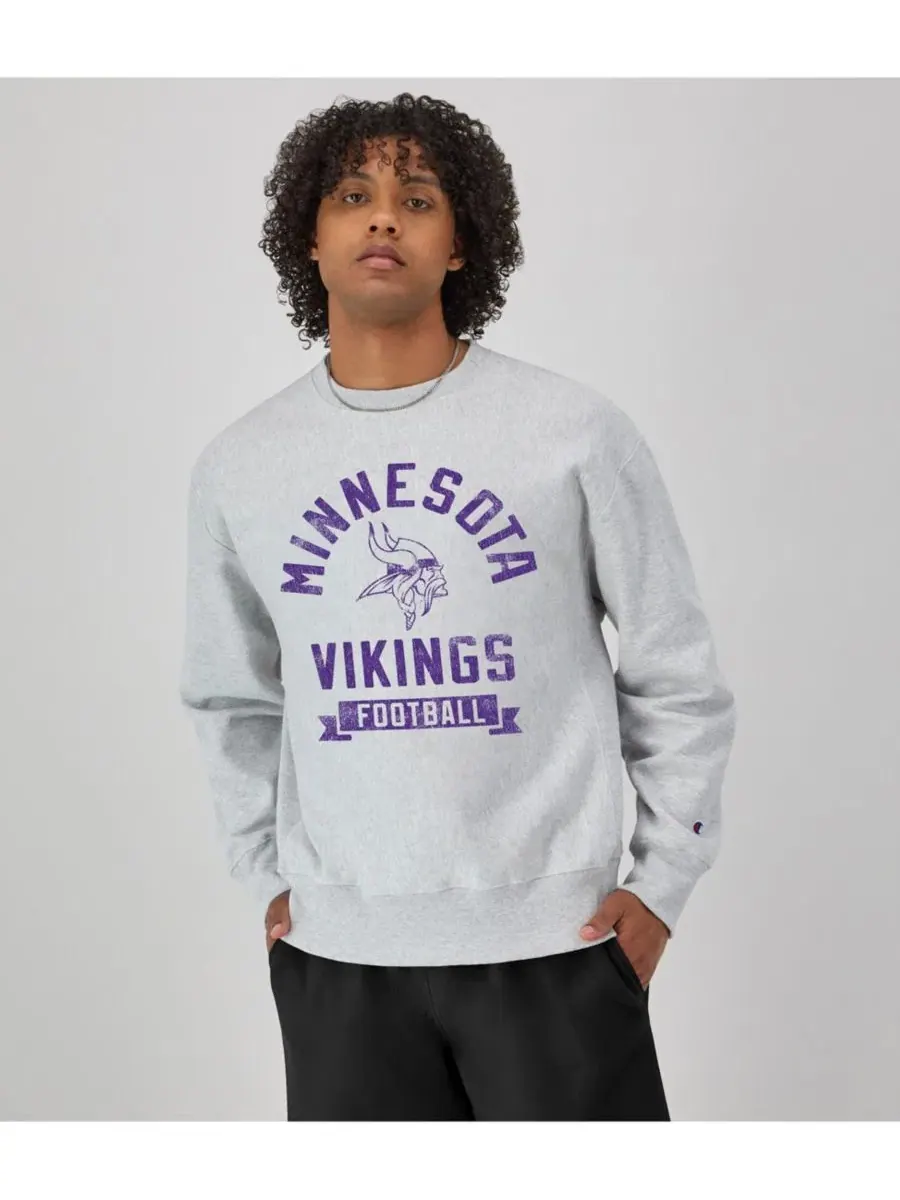 Свитшот-пуловер с принтом Minnesota Vikings Reverse Weave Champion — изображение 3 из 5, серый