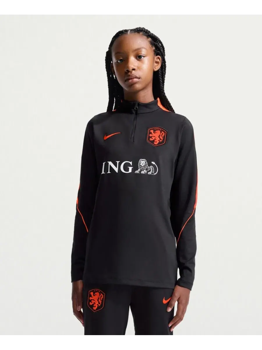 Футболка-дрилл с длинным рукавом и четверть-застежкой Nike Netherlands National Team 2026 Strike — изображение 1 из 5, черный