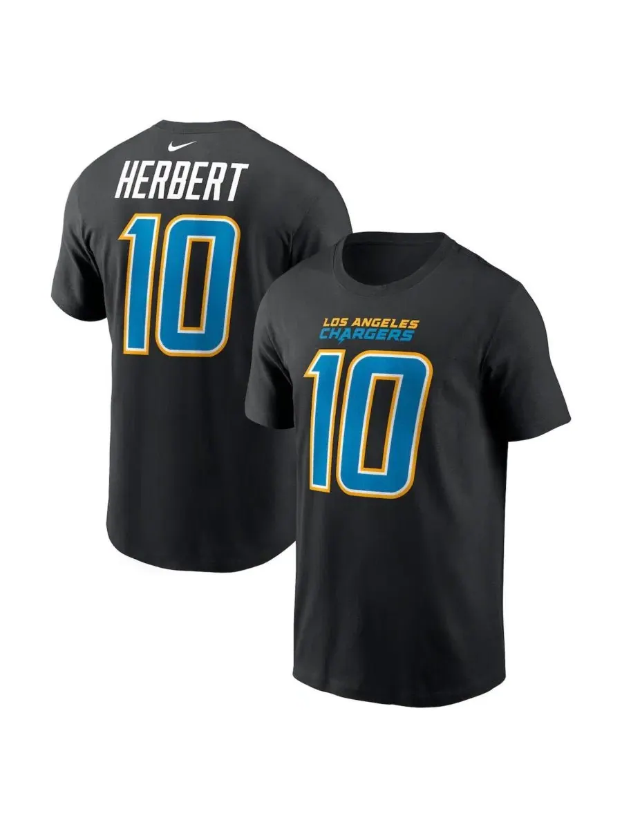 Футболка с принтом Justin Herbert Carbon Name and Number Nike — изображение 1 из 3, черный
