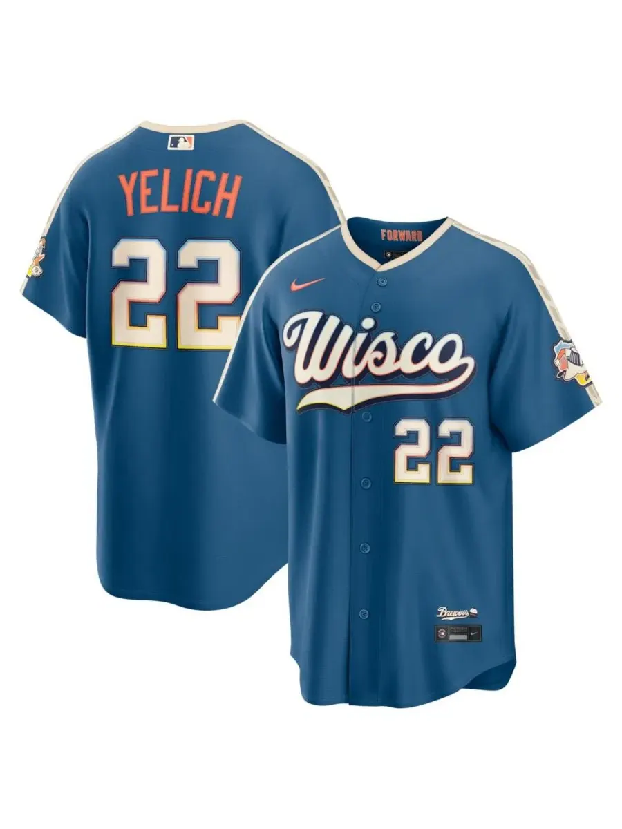 Мужская футболка Nike Christian Yelich Mineral Blue Milwaukee Brewers 2026 City Connect Stadium — изображение 1 из 15, синий