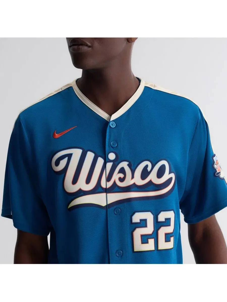Мужская футболка Nike Christian Yelich Mineral Blue Milwaukee Brewers 2026 City Connect Stadium — изображение 2 из 15, синий