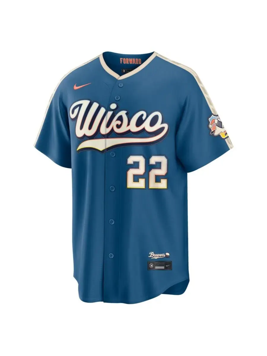 Мужская футболка Nike Christian Yelich Mineral Blue Milwaukee Brewers 2026 City Connect Stadium — изображение 11 из 15, синий
