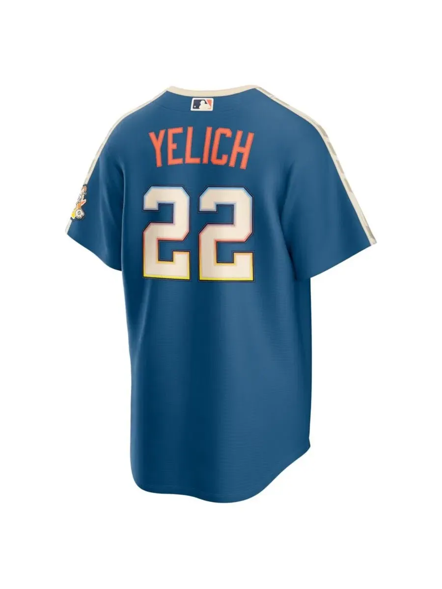 Мужская футболка Nike Christian Yelich Mineral Blue Milwaukee Brewers 2026 City Connect Stadium — изображение 12 из 15, синий