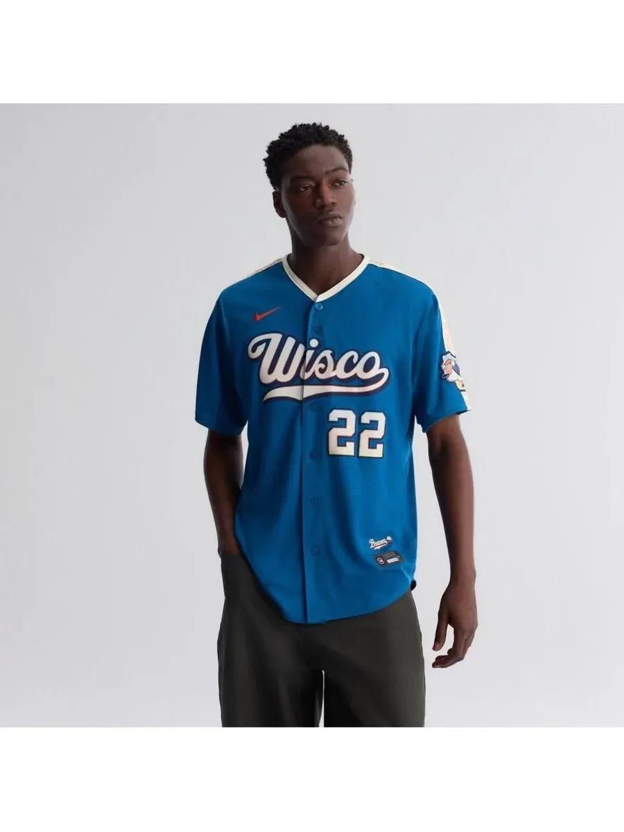 Мужская футболка Nike Christian Yelich Mineral Blue Milwaukee Brewers 2026 City Connect Stadium — изображение 13 из 15, синий