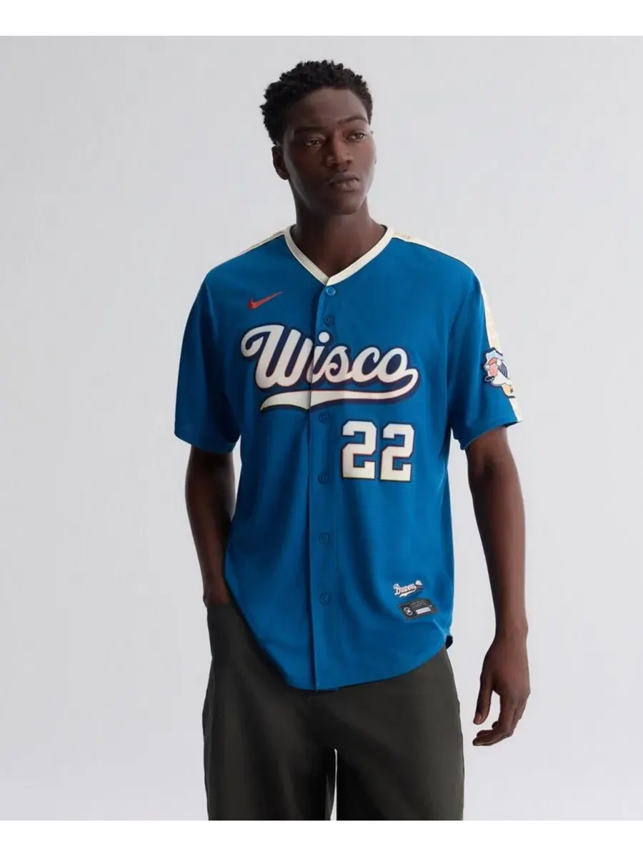 Мужская футболка Nike Christian Yelich Mineral Blue Milwaukee Brewers 2026 City Connect Stadium — изображение 5 из 15, синий