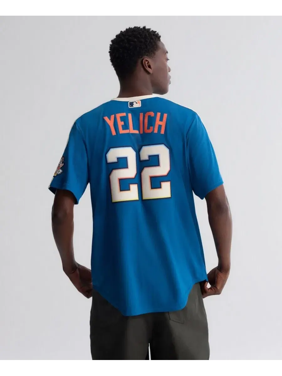 Мужская футболка Nike Christian Yelich Mineral Blue Milwaukee Brewers 2026 City Connect Stadium — изображение 8 из 15, синий