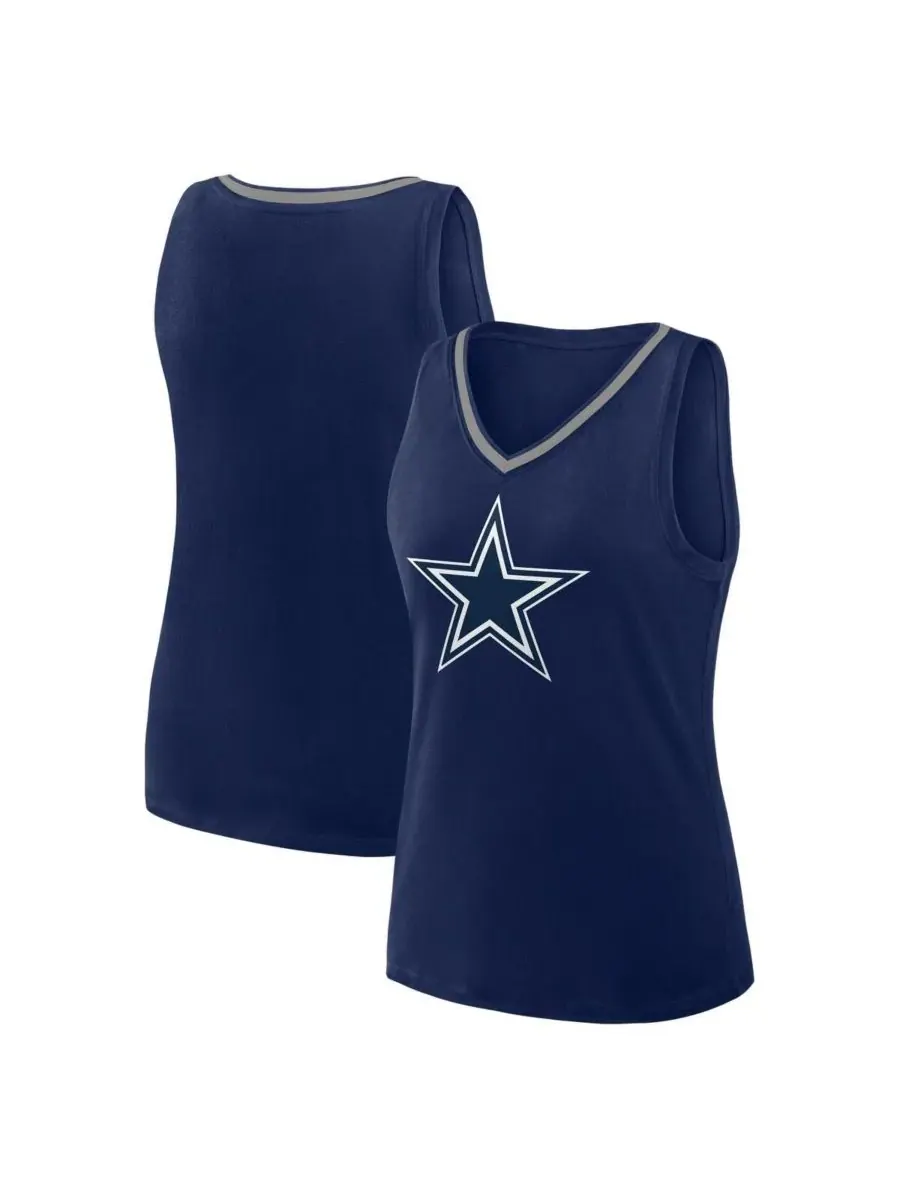 Logo Athletic Женская темно-синяя майка с V-образным вырезом и символикой команды Dallas Cowboys — изображение 1 из 3