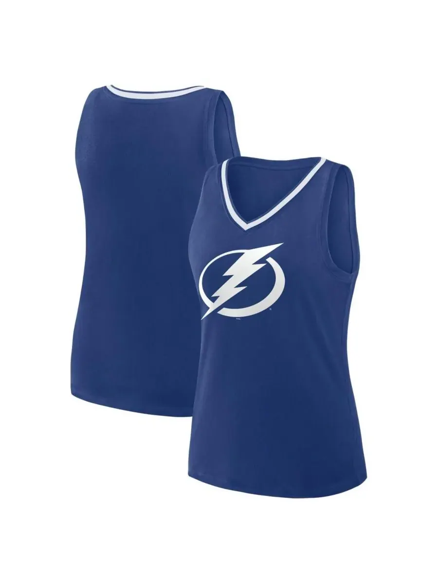 Logo Athletic Женская синяя майка с V-образным вырезом Tampa Bay Lightning Stellar Win — изображение 1 из 3, синий