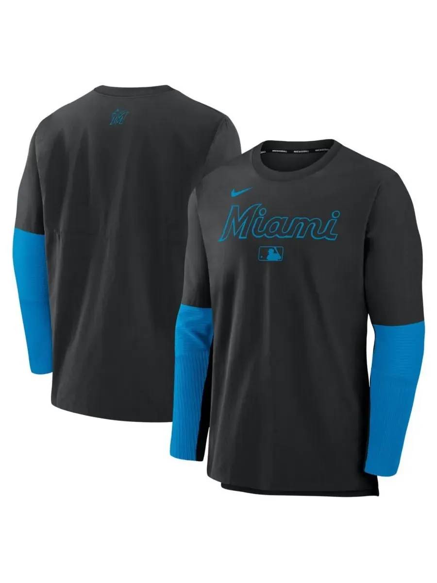 Nike Мужская легкая футболка с длинным рукавом из коллекции Authentic Collection "Miami Marlins" — изображение 1 из 3