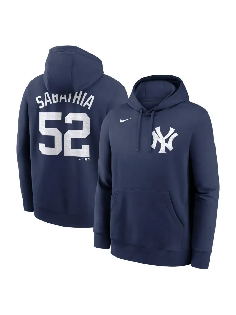 Nike Мужская толстовка с капюшоном CC Sabathia Navy New York Yankees с именем и номером игрока — изображение 1 из 3