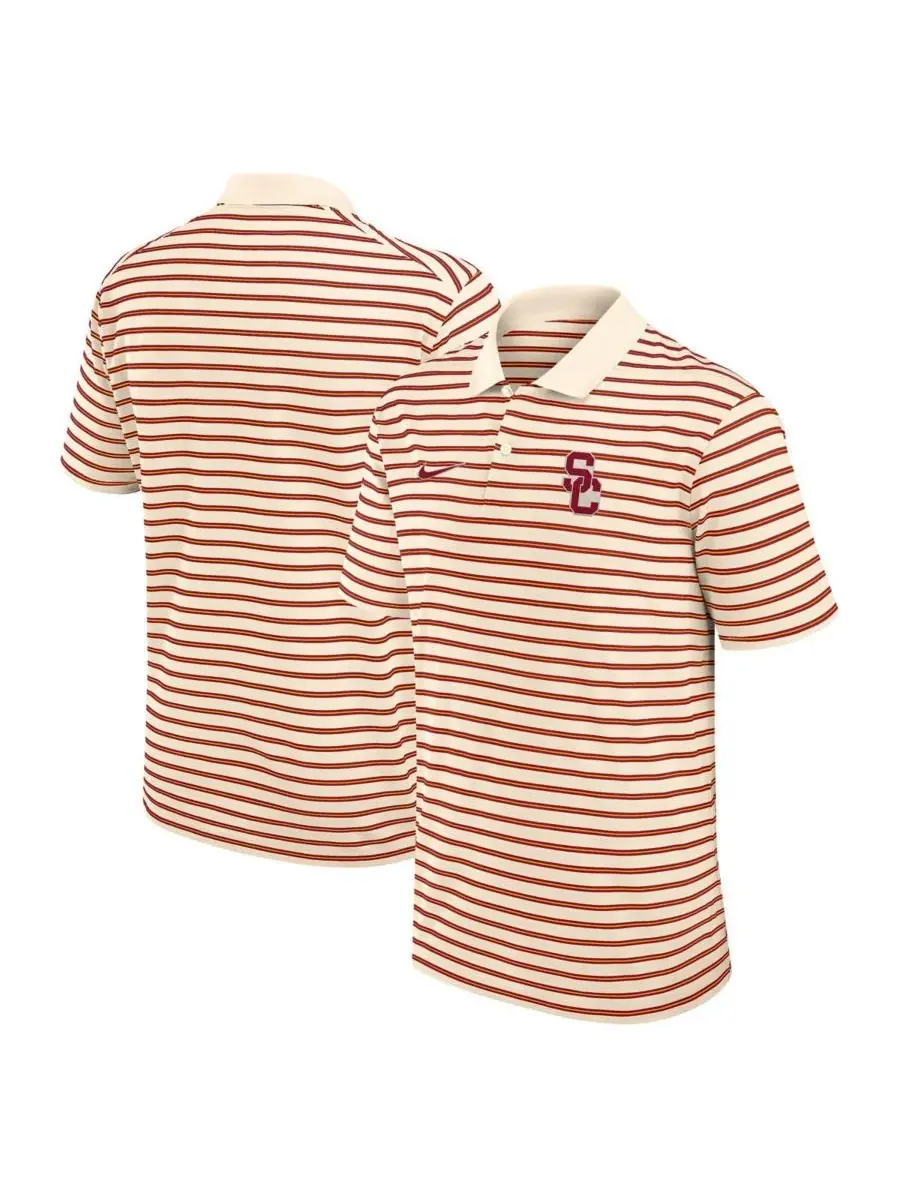 Nike Мужская поло-рубашка USC Trojans Solid Foundation Striped Performance бежевого цвета — изображение 1 из 3, бежевый