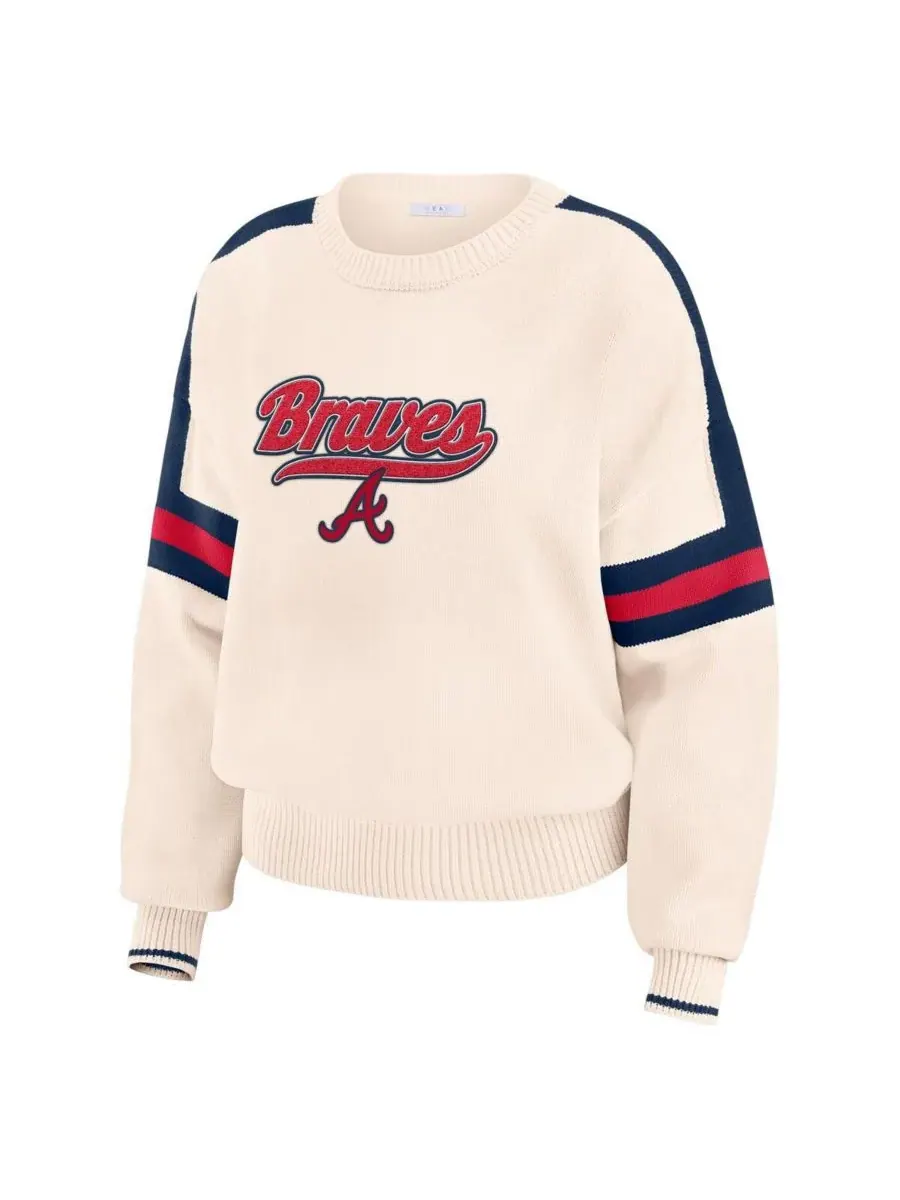 WEAR by Erin Andrews Женский кремовый полосатый пуловер с символикой команды Atlanta Braves — изображение 4 из 4