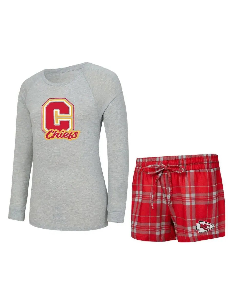 Concepts Sport Женский комплект для сна из двух предметов: серо-красная клетчатая футболка с — изображение 1 из 5