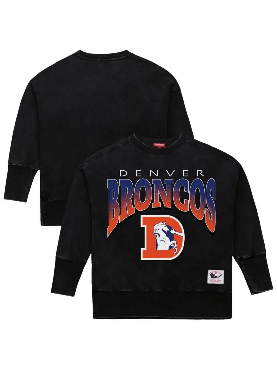 Mitchell & Ness Женская черная толстовка с круглым вырезом Denver Broncos Delineate Mineral Wash — изображение 1 из 3, черный