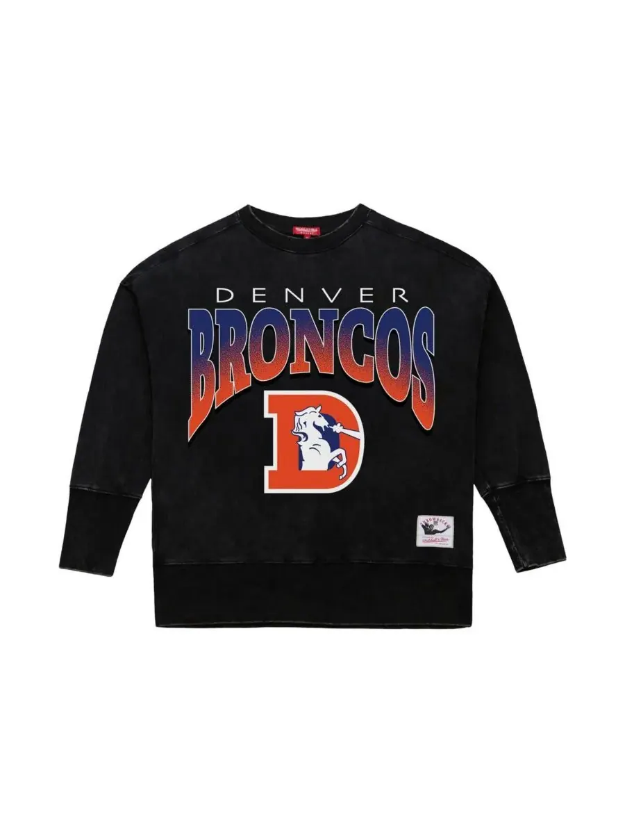 Mitchell & Ness Женская черная толстовка с круглым вырезом Denver Broncos Delineate Mineral Wash — изображение 2 из 3, черный
