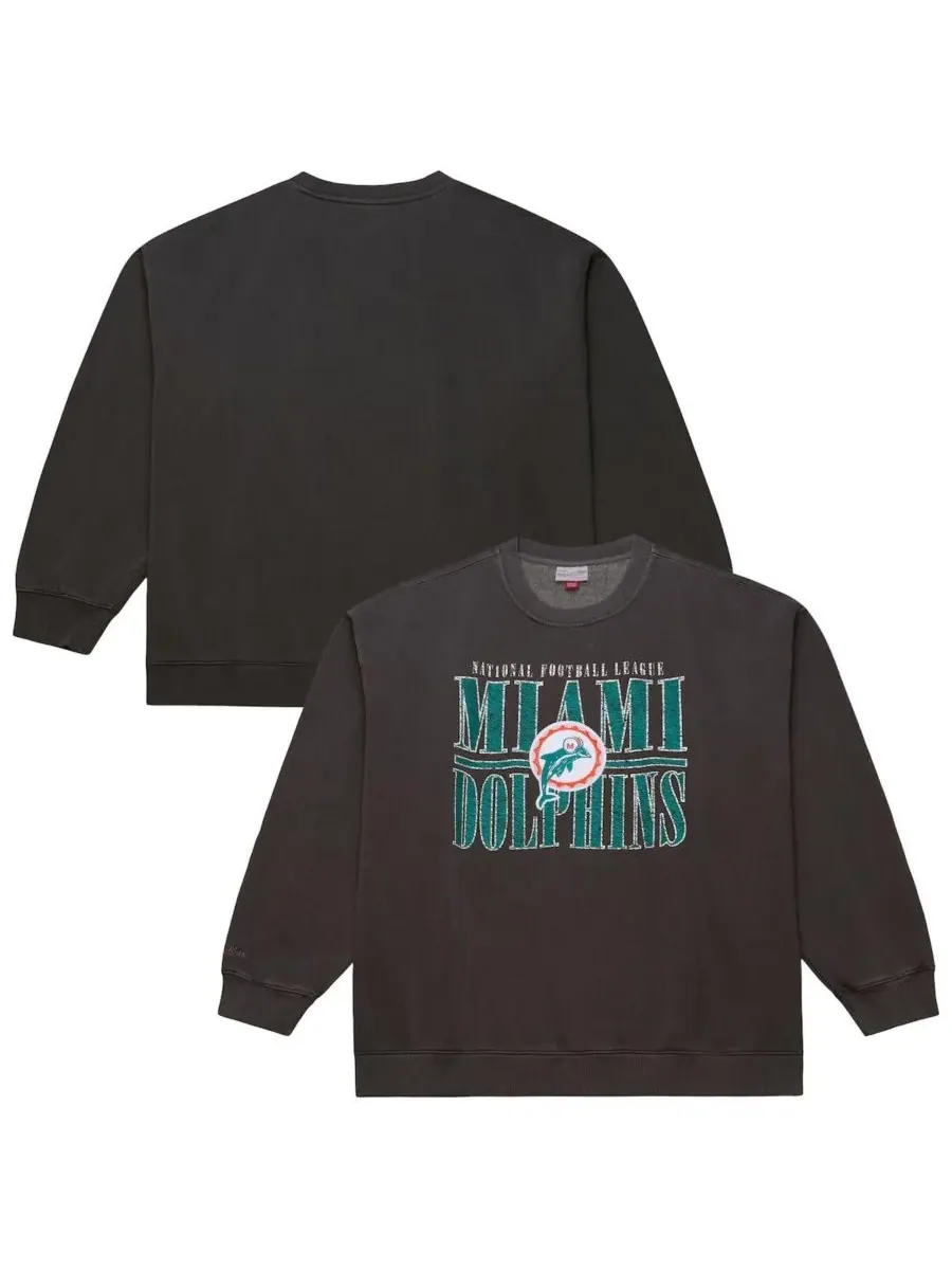 Mitchell & Ness Мужская черная толстовка Miami Dolphins Downtown Crew с винтажным логотипом — изображение 1 из 4, черный