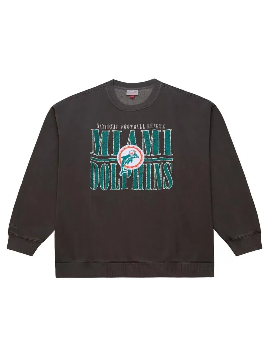 Mitchell & Ness Мужская черная толстовка Miami Dolphins Downtown Crew с винтажным логотипом — изображение 4 из 4, черный