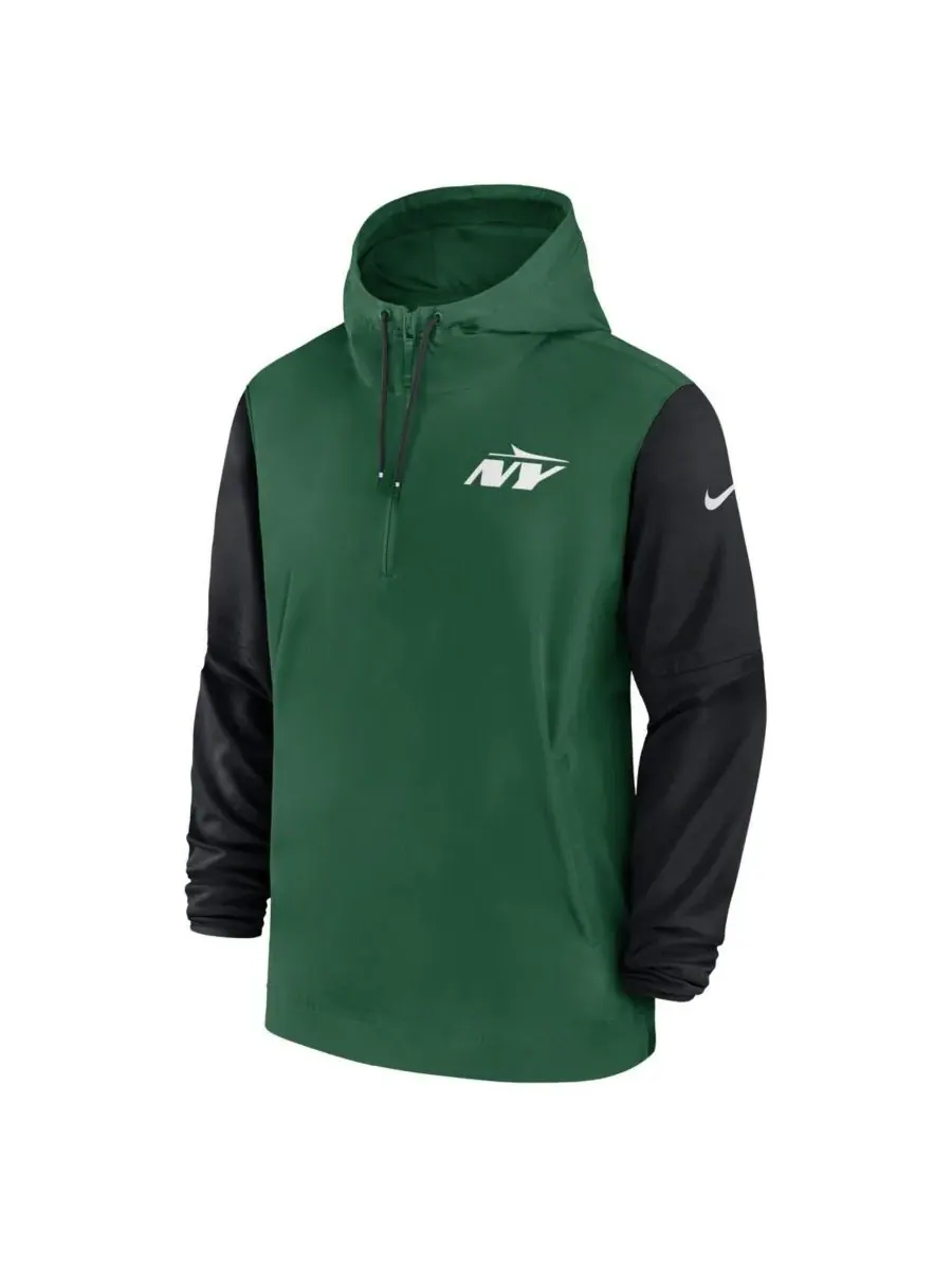 Nike Мужская зелено-черная толстовка с капюшоном на молнии до половины для игроков команды New York — изображение 2 из 3