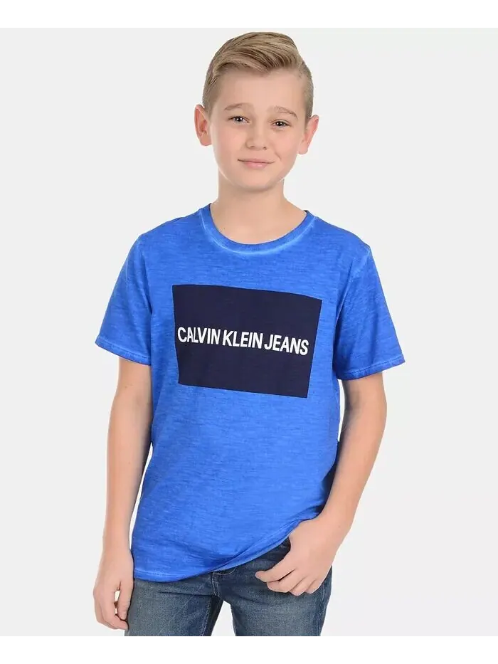 Хлопковая футболка с цветными блоками и логотипом Big Boys Calvin Klein