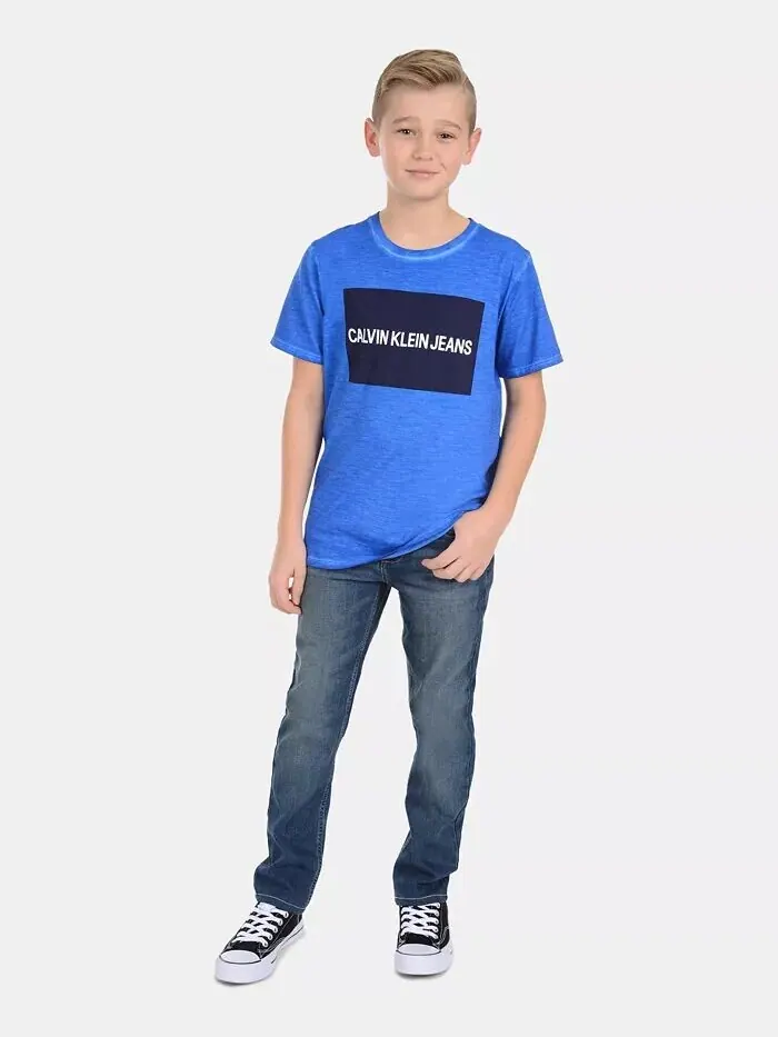 Хлопковая футболка с цветными блоками и логотипом Big Boys Calvin Klein — изображение 3 из 3