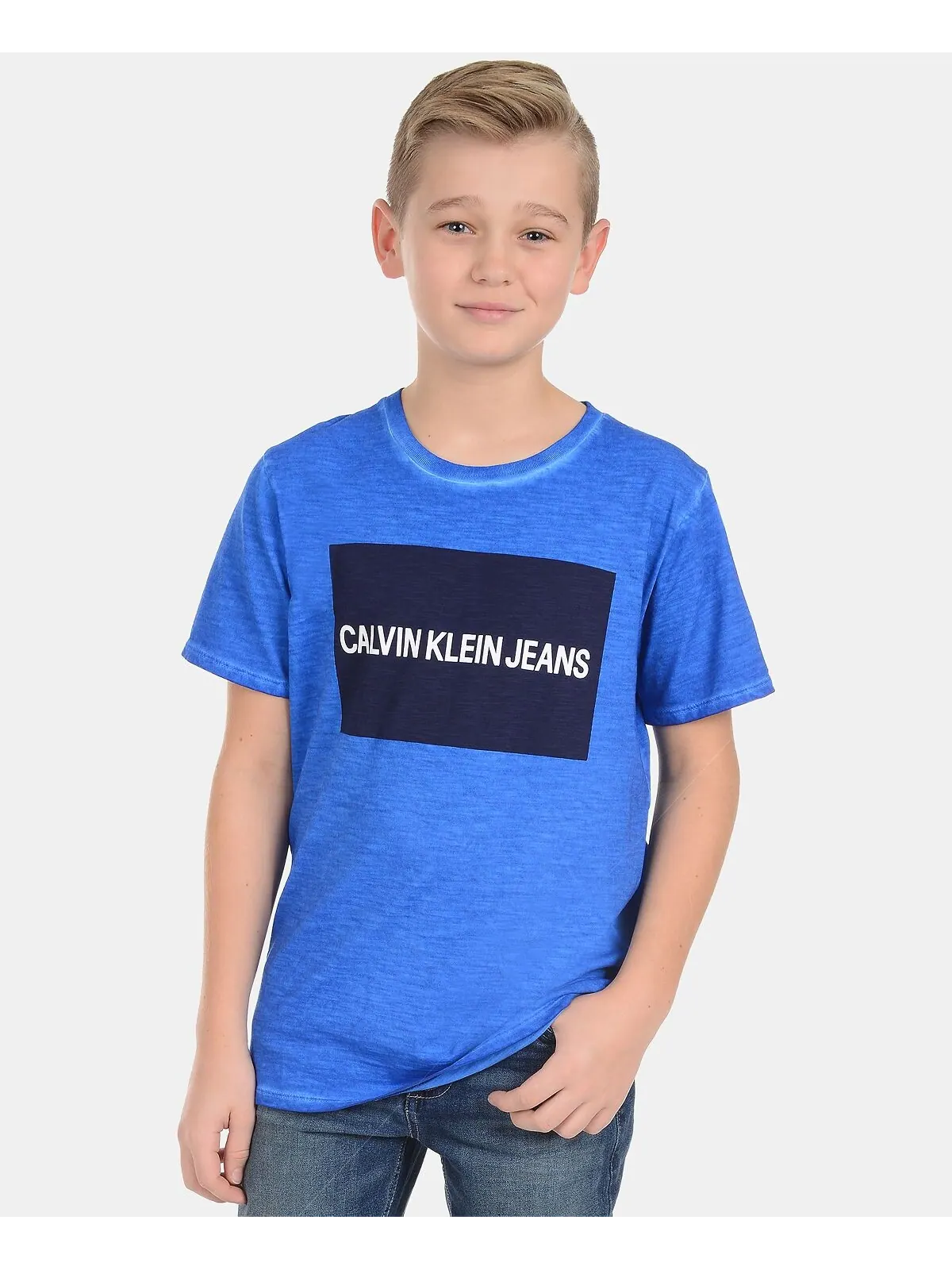 Хлопковая футболка с цветными блоками и логотипом Big Boys Calvin Klein — изображение 2 из 4, синий