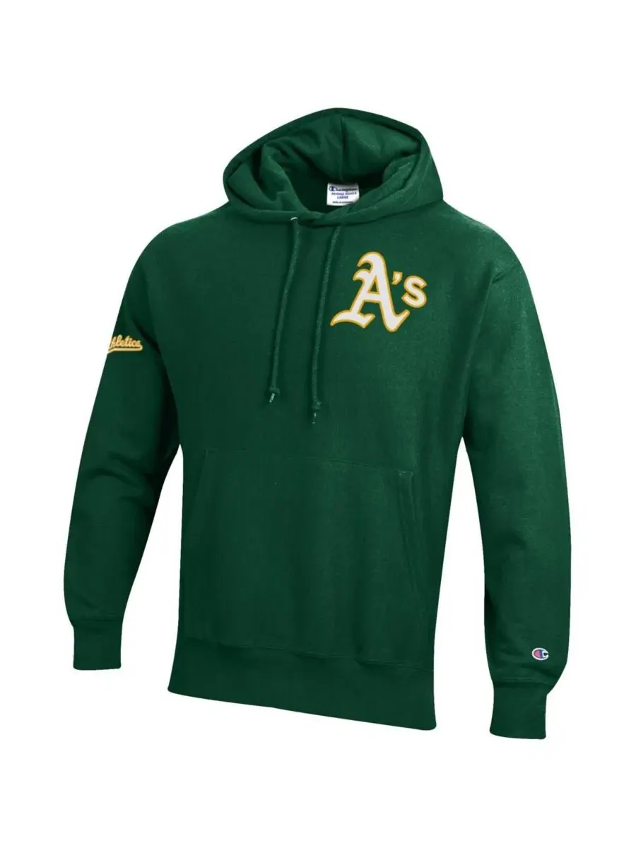 Мужская зеленая толстовка Athletics Reverse Weave Chenille Hoodie Champion — изображение 2 из 3, зеленый