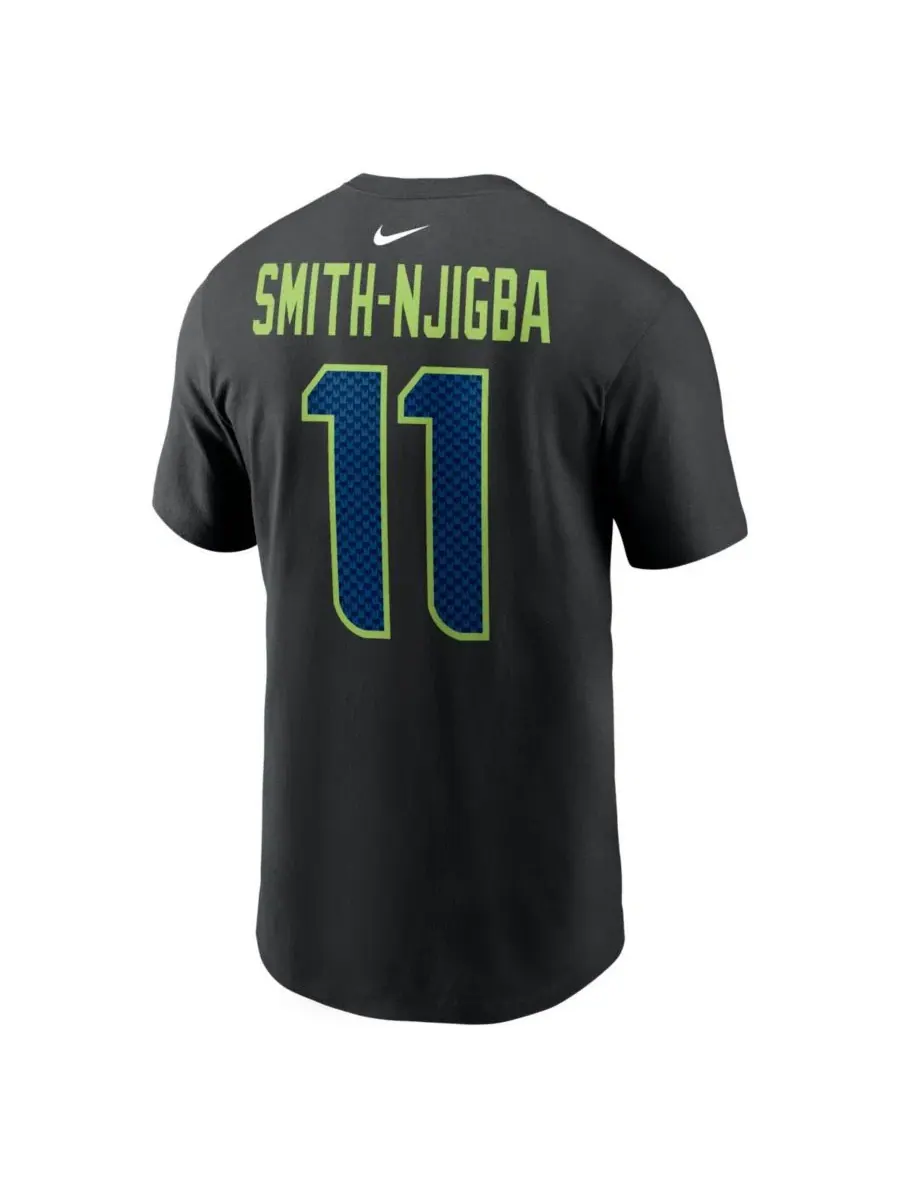 Мужская черная футболка Jaxon Smith-Njigba Seattle Seahawks Carbon с именем и номером игрока Nike — изображение 3 из 3