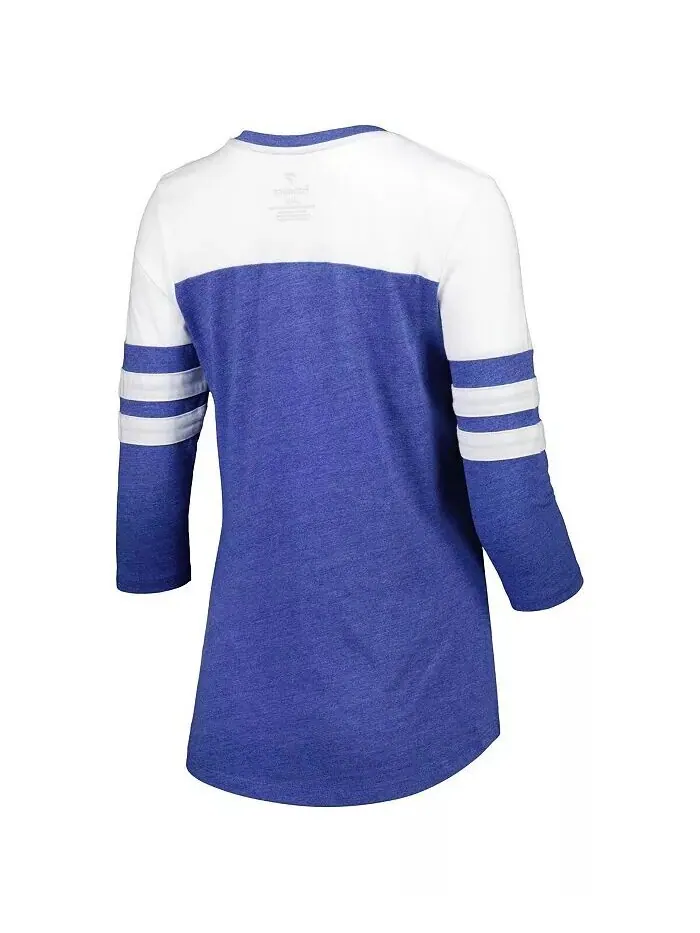 Женская футболка Heather Royal New York Mets League Leader Tri-Blend с рукавами 3/4 и v-образным — изображение 3 из 3