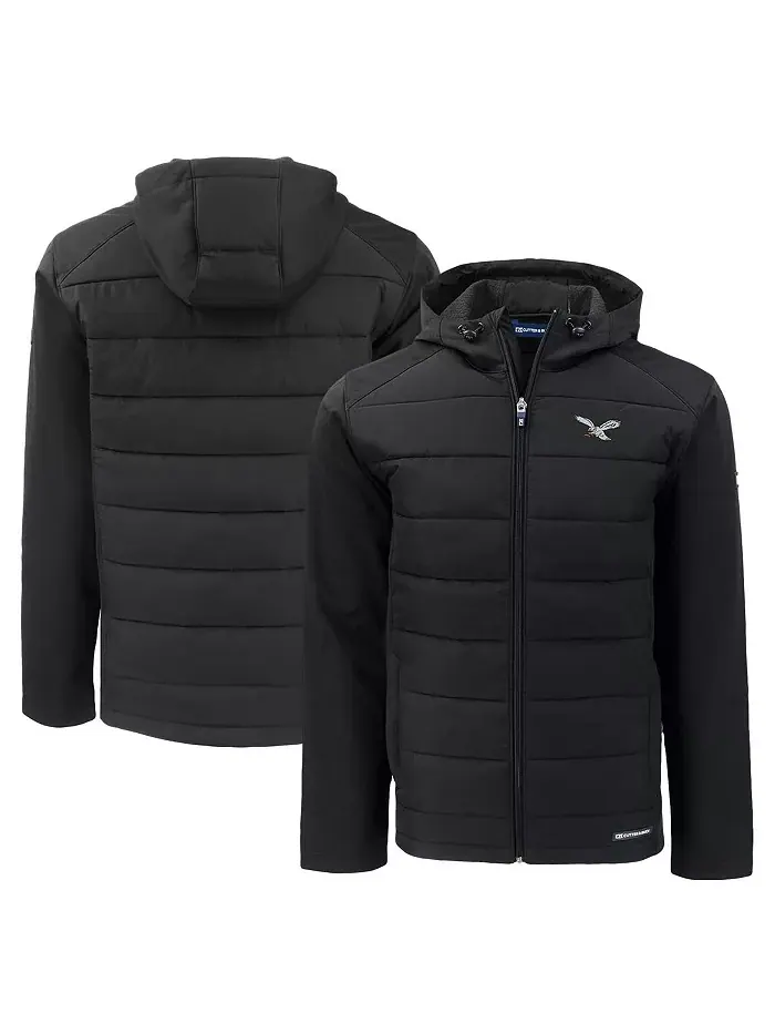 Мужская черная толстовка-куртка Philadelphia Eagles Throwback Evoke Hybrid Eco Softshell на молнии — изображение 1 из 3