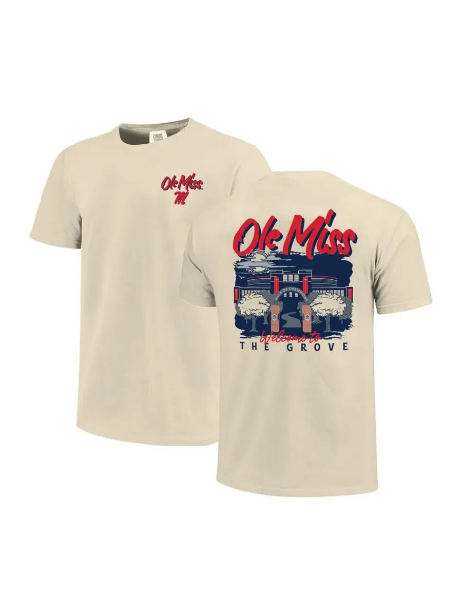 Футболка с принтом Ole Miss Rebels Comfort Colors Hand-Drawn Campus Stack Image One