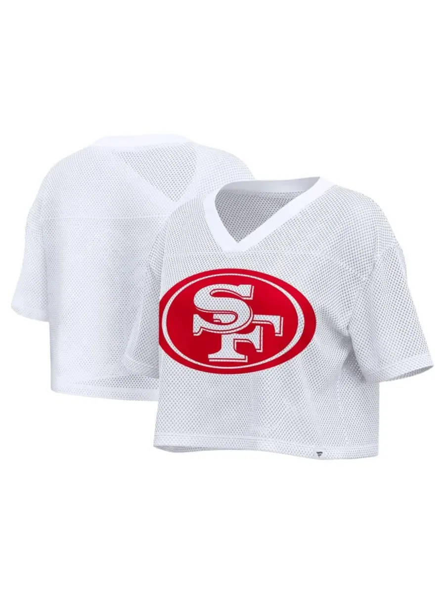 Женская футболка-джерси с V-образным вырезом San Francisco 49ers Oversized Mesh Fanatics — изображение 1 из 3, белый