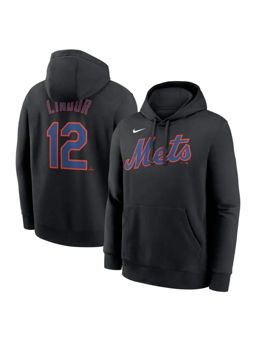 Nike Мужская черная толстовка с капюшоном Francisco Lindor New York Mets с именем и номером игрока — изображение 1 из 3