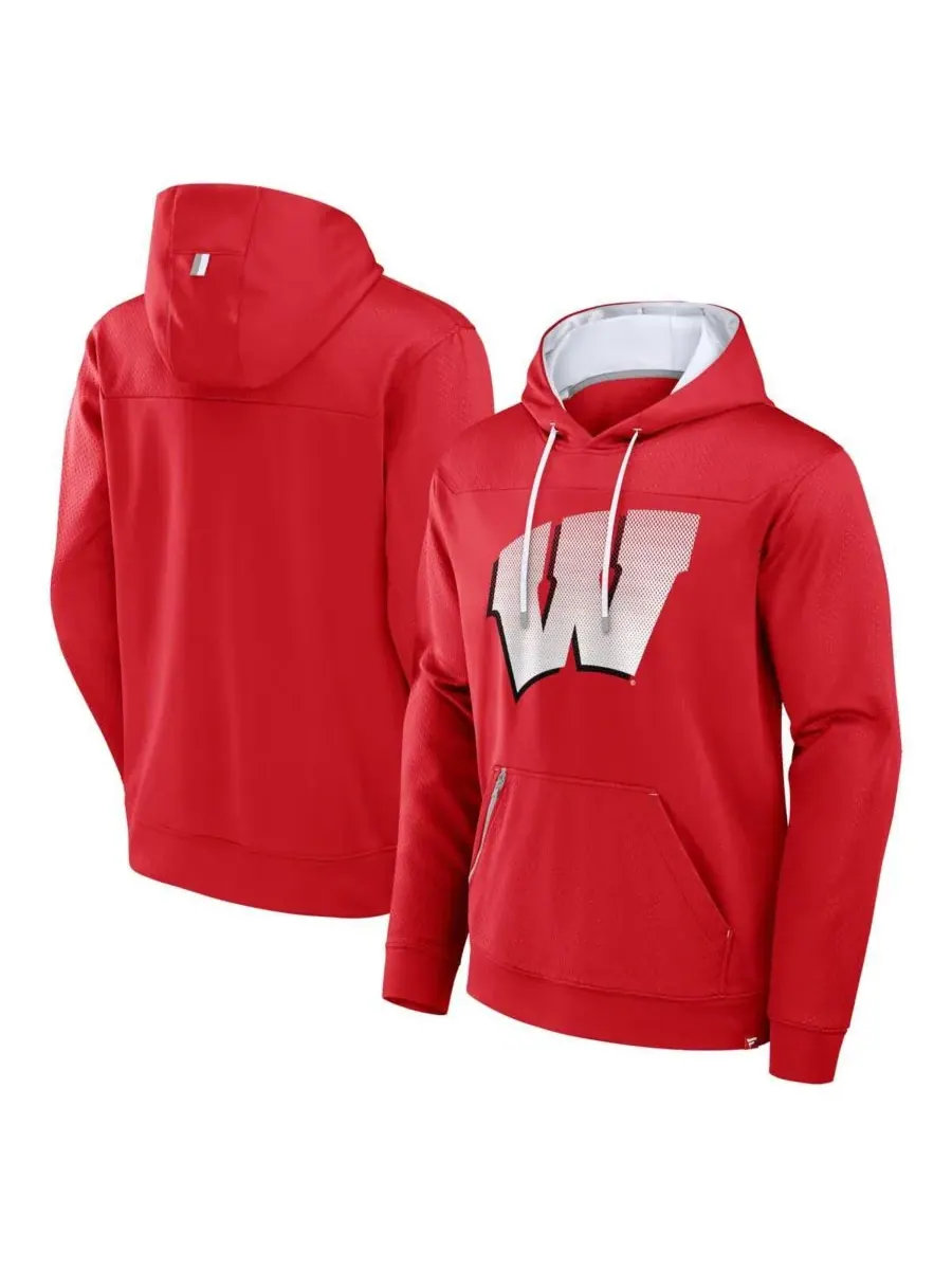Fanatics Мужская красная толстовка с капюшоном Wisconsin Badgers Defender Dot Faded Primary — изображение 1 из 3, красный